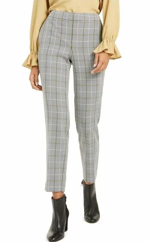Bar III Plaid Ankle Pants Women’s Size 12 Grey Black Yellow Plaid Work Career thumbnail 1