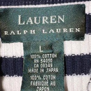 VTG LAUREN Ralph Lauren Navy White Striped Turtleneck Sweater Size L 100% Cotton thumbnail 3