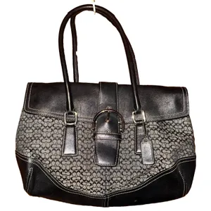 Vintage Soho Coach Signature Demi Buckle Flap Shoulder Bag 6388 Charcoal Black thumbnail 1