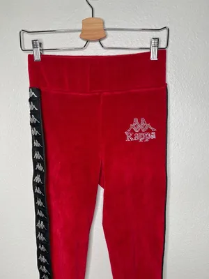 Kappa Womens Red Velour banda Rhinestone Logo Track Pants Size L thumbnail 2