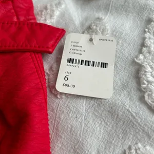 Free People red leather skirt, zipper up the leg thumbnail 4