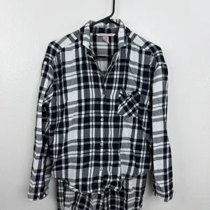 Victoria's Secret Pajamas Womens XS Black White Plaid Flannel Sleepwear Set thumbnail 2
