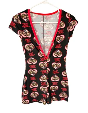 Chucky Gets Lucky Tiffany Black Red One Piece Romper Pajama Half Button Small thumbnail 1