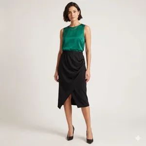 Halara Skirt Women's Med Black Midi Ruched Asymmetric Office Work Professional thumbnail 10