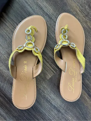 Luisa D’Oris Italy Yellow Crystal-Accent T-Strap Sandals thumbnail 3