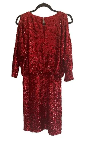 NTW Boston Proper Red Sequin Cold-Shoulder Party Dress size 6 thumbnail 1