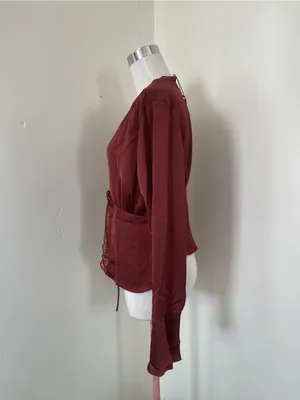 Princess Polly Rust Lace-Trim Tie-Front Blouse thumbnail 2