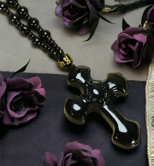 1pc Classic Religious Style Christian Cross Fashion Obsidian Pendant Necklace‎ thumbnail 1