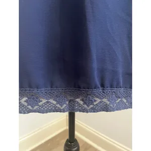 Skies Are Blue Petal Sleeve Lace Hem Blouse Large V-Neck Navy Blue Office Minimalist Feminine thumbnail 3
