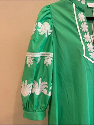 Entro 3/4 Sleeve Embroidered Mini Dress in Green Size S thumbnail 4