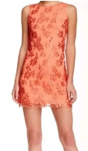Alice and Olivia Orange Lace Mini Shift Dress Size 2 thumbnail 1