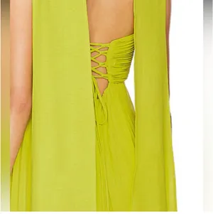 Delfi Collective Chartreuse Strapless Maxi Dress With Neck Scarf thumbnail 3