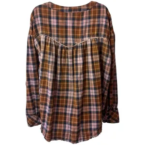 Free People‎ Cozy Dream Flannel Buttondown Oversized Raw Hem Feminine Outdoors L thumbnail 5