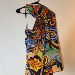 Zara Paisley Floral Print One Shoulder‎ Midi Dress Asymmetric Party Size XS thumbnail 5