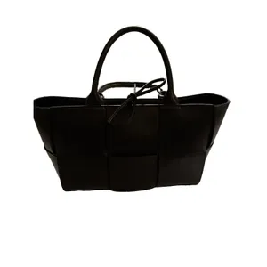 Women’s Woven Black PU Leather Tote Bag Shoulder Handbag Faux Leather thumbnail 2