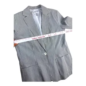 Pendleton Womens Gray White Seersucker Striped One Button Blazer Jacket M Summer thumbnail 4