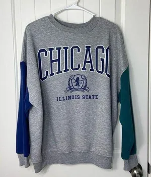 EUC Primark women’s gray blue green colorblock fleece lined decal crewneck top M thumbnail 1