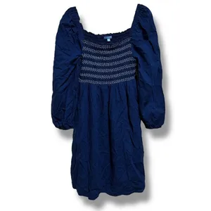 Draper James RSVP Dress XL Navy Blue Smocked Puff Sleeve Mini‎ Striped thumbnail 3