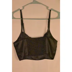 Women's DNA STUDIO Black Satin Lace Trim Crop Top S thumbnail 2