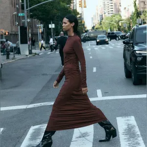 NWT Zara Draped Long Ruched Maxi Dress in Tobacco Brown Size XS thumbnail 4