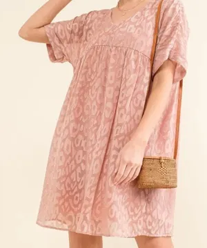 And The‎ Why Woven Leopard Baby Doll Roll-Sleeve Casual Dress thumbnail 1