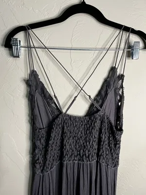 Free People FP One Adella Asymetrical Gray Purple Lace‎ Whimsy Mini Dress thumbnail 11