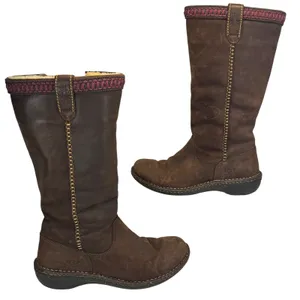 UGG Brown Leather Tall Shearling Boots Women's 8 Stitch Detail‎ Cozy Winter thumbnail 1
