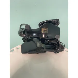 Black Patent Leather Size 6.5 Slingback Heels Open Toe Bow‎ Classy S-312 thumbnail 7