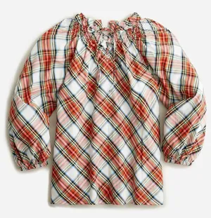 J.Crew Tartan Plaid Smocked Neck Popover Blouse Sz.XS thumbnail 2
