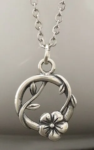 Sterling Silver Flower & Vine Pendant necklace NWT thumbnail 1
