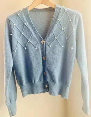 Blue Pearl-embellished Cardigan thumbnail 2