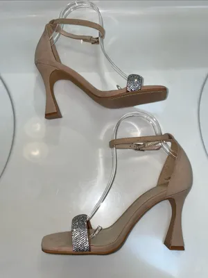 Vince Camuto Women’s Suede Leather Tan Rhinestone Embellished Square Toe Heels thumbnail 6
