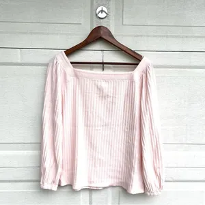 Loft Womens Shirt Pastel Pink Ribbed Square Neck Milkmaid Button Up Size Medium thumbnail 3