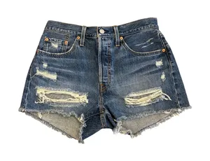 Levi's 501 Original Denim Shorts Womens 28 Distressed 2.5"‎ Festival Dark Wash thumbnail 1
