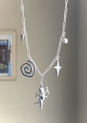 Handmade vintage retro boho fairy funky y2k grunge style fully stainless steel necklace👼🌀⭐️ thumbnail 1