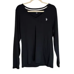 US Polo Assn Womens Black V Neck Long‎ Sleeve Classic Fit T Shirt Size XL thumbnail 2