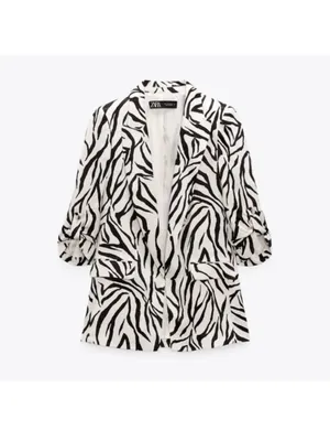 ZARA Black & White Zebra-Print Oversized Blazer thumbnail 3