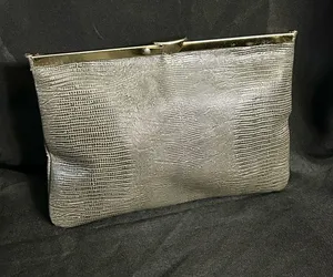 Vintage Textured Grey Clutch with Gold Frame thumbnail 1