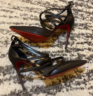 Christian Louboutin Victororilla 100mm Perforated Red Sole Pumps In Black 39 thumbnail 1