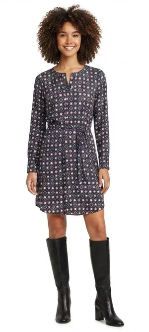 Ann Taylor LOFT Geometric Floral Shirt Dress Pink Gray Long Sleeve Women’s XS/S thumbnail 1