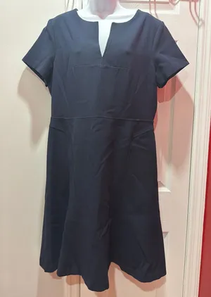 Banana Republic Fit and Flare Dress Womens Navy Blue Notched Neck 14 thumbnail 1