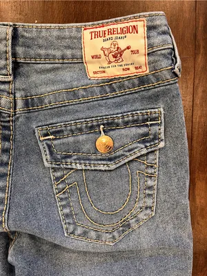 TRUE RELIGION Billie Mid-Rise Straight Jeans Light Blue Wash Womens 28x31 thumbnail 7