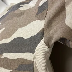 Aerie Tan Camo Crew Neck Mixed Textured Sweatshirt w/ Large Slide Slits- XS thumbnail 11