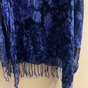 Womens Semi Sheer Scarf Black & Blue Floral Print 65x25 65” Long 25” Wide thumbnail 2