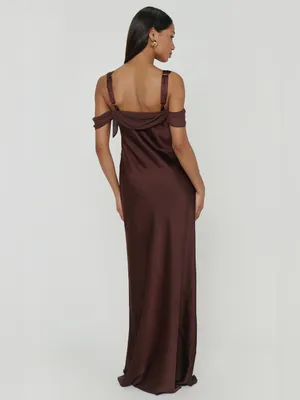 NWT Show Me Your Mumu Bella Maxi Dress size XL Chocolate Brown Luxe Satin thumbnail 3