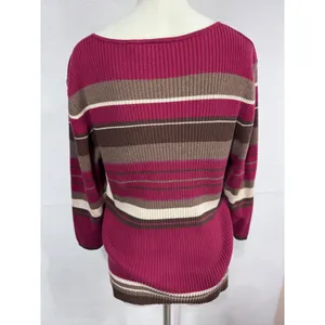 Croft & Barrow L‎ Purple Sweater Women's Striped V-Neck 3/4 Sleeve thumbnail 7