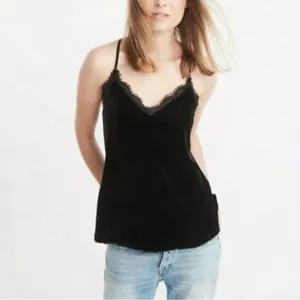 Abercrombie & Fitch‎ Black Velvet Lace Trim Cami thumbnail 7