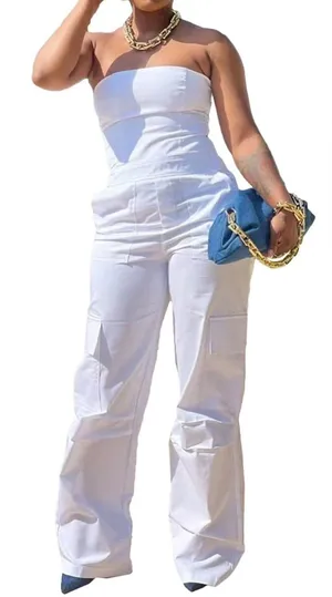 Women’s White High-Waist Cargo Jumpsuit thumbnail 1