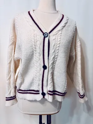 Taylor Swift Inspired Folklore Sweater Women Cardigan Small Cable Knit Stars red thumbnail 1