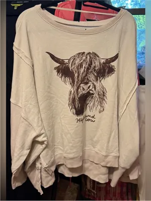 NWOT Free People We The Free Graphic Camden Pullover - highland cow combo - XS thumbnail 10